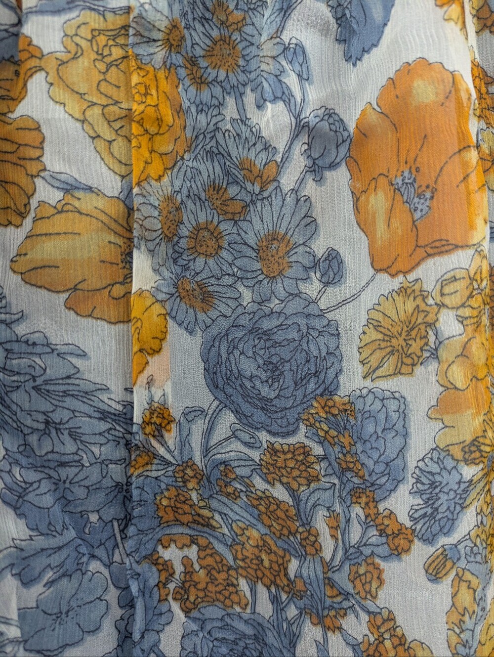 Blue Tassel Silk Chiffon Floral Midi Skirt in Mustard and Blue- Anthropologie - Picture 8 of 9